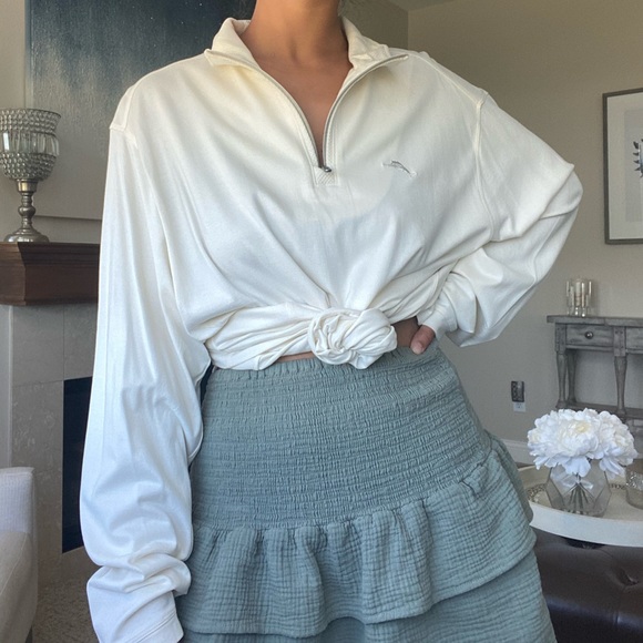 CLASSIC CREAM ZIP UP MOCK NECK SWEATER - Picture 12 of 14